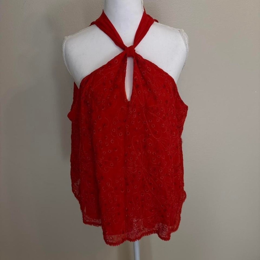 Sofia Jeans by Sofia Vergara Red Abbey Eyelet Halter Top Womens XL Boho Chic